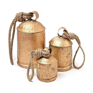 3PCS Christmas Rustic Style Hanging Harmonious Giant Cowbell Giant Bronze Cowbell With Country Style Crafts Hanging Ornament