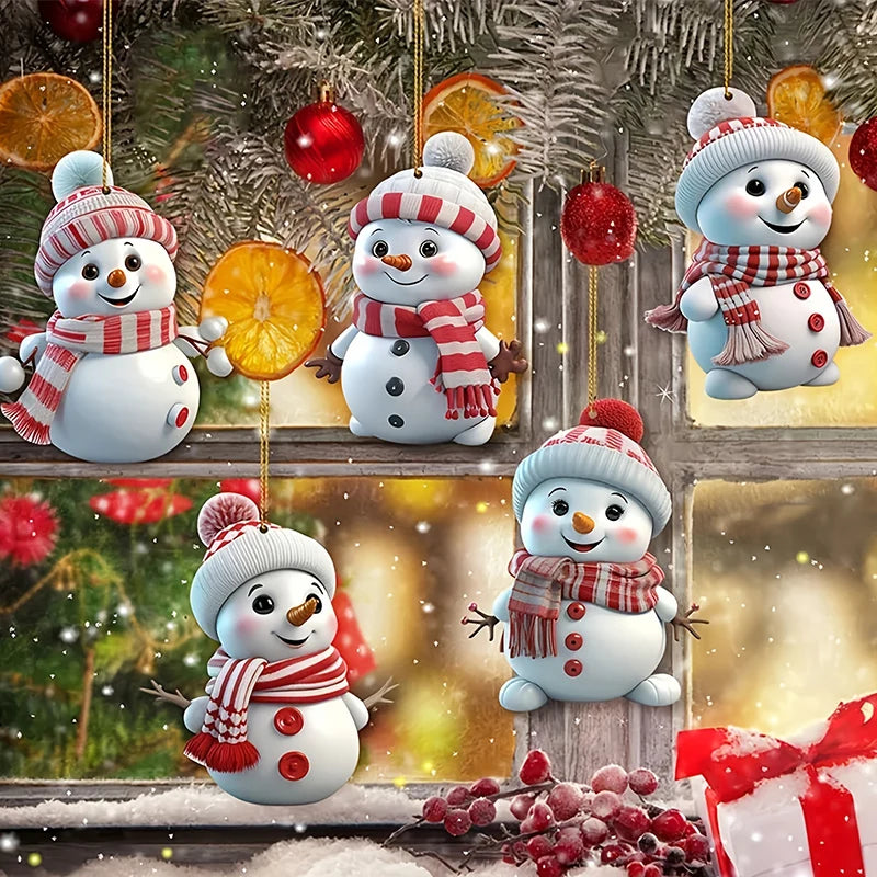 10/1pcs Christmas Snowman Pendants Acrylic Flat Xmas Tree Car Decoration Merry Christmas Atmosphere Hanging Ornaments Kids Gifts