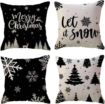 Winter Holiday Decoration Pillow Cover Black Christmas Decoration Snowflake Tree Decoration Cushion Cover Suitable for Sofa
