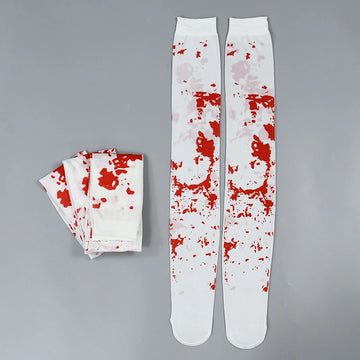 Halloween Cosplay Nurse Costume Socks Bloody High Stockings Women Stockings Blood Stained High Socks Halloween Over Knee Socks