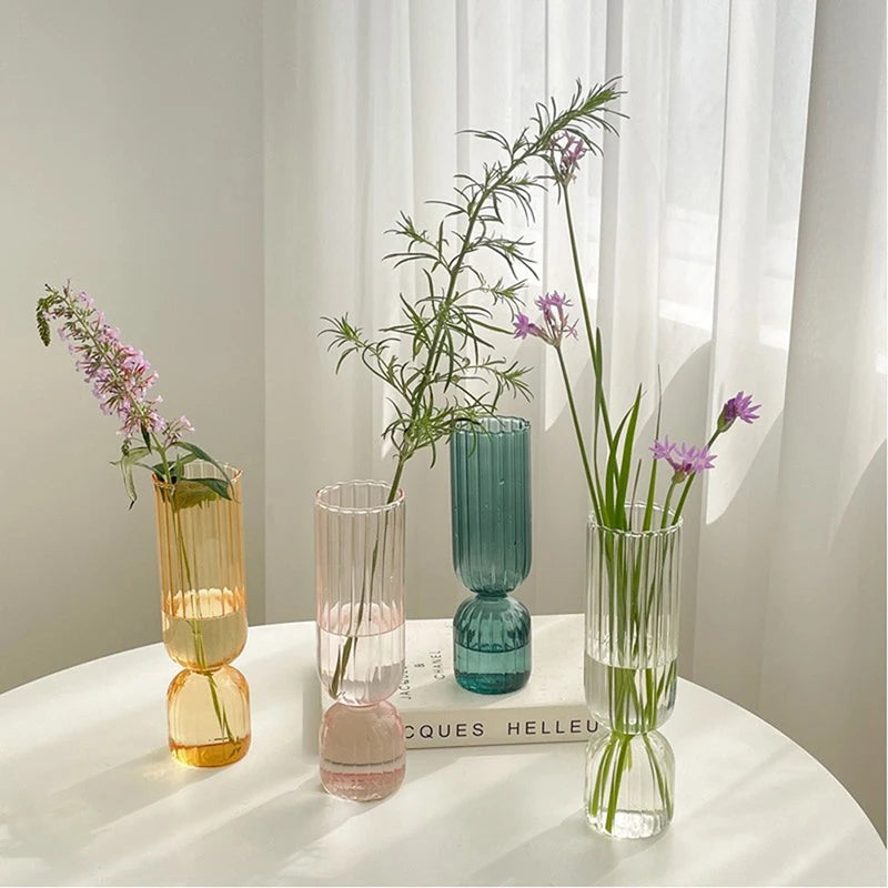 1Pc Fashionable Glass Vase Small Glass Vases Flower Arrangement Home Decoration Accessories Beautiful Living Room Glass Ornament