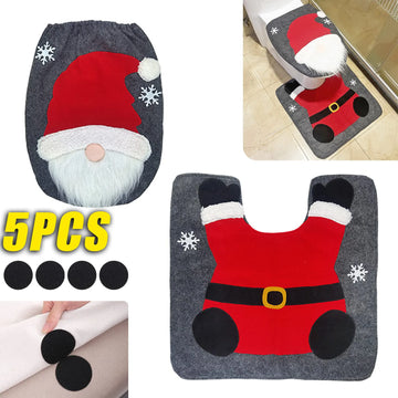 5PCS Christmas Toilet Seat Cover Father Christmas Toilet Seat Cover and Rug Christmas Bathroom Accessories Christmas Decoration
