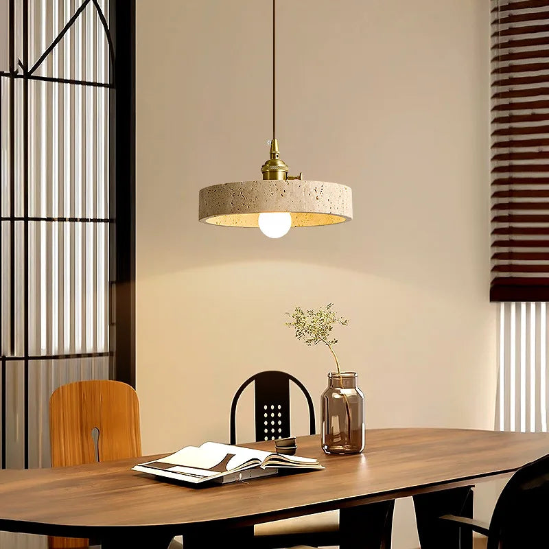 IWHD Japanese Vintage LED Hanging Lamps Yellow Travertine Bedroom Dining Room Table Lighting Interior Pendant Light Hanglampen
