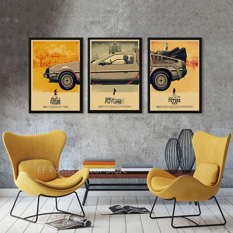 Nostalgic Printing Vintage Back To The Future 1 2 3 Movie Poster Prints Classic Film Home Room Art Wall Decor Car Retro Painting