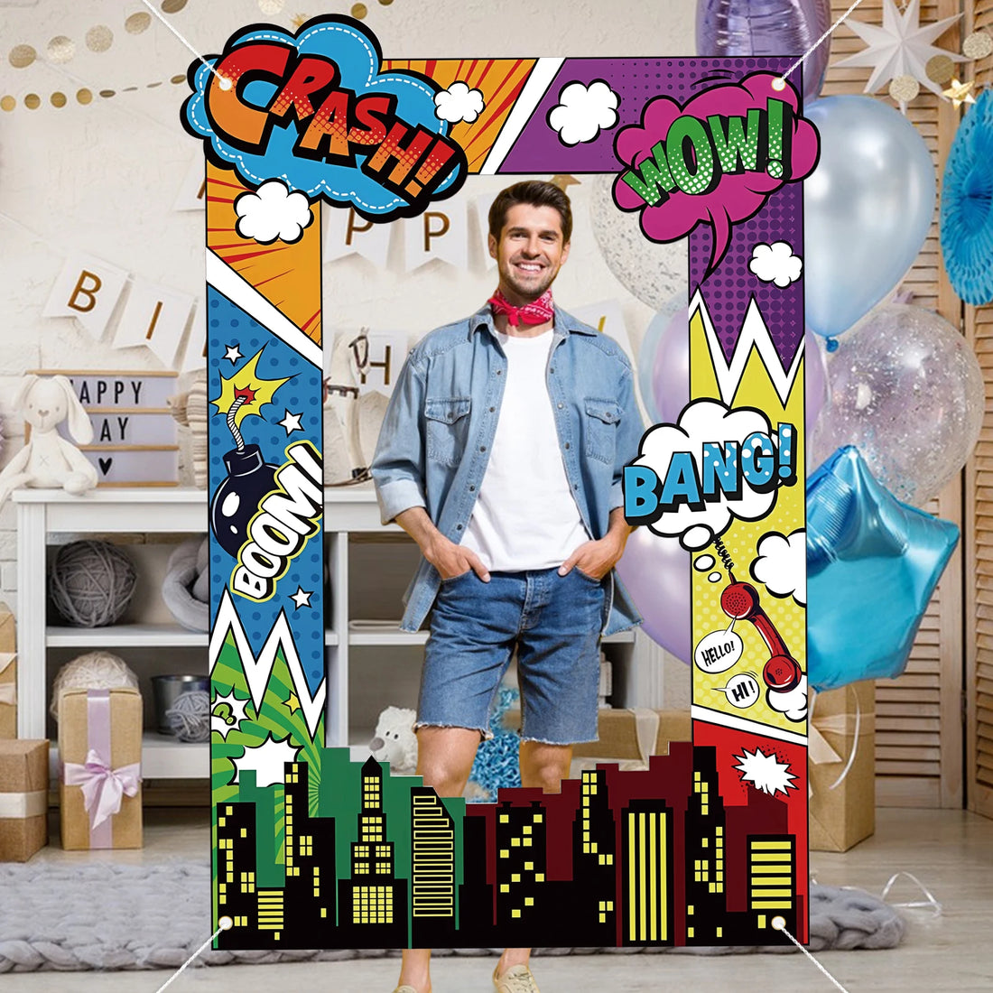 Super Hero Photo Prop Hero Birthday Party Decor Hero Photo Booth Frame Hero Them Party Banner Backdrop Colorful Hero Background