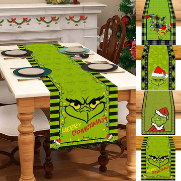 2024 Hot Linen Green Christmas Table Runner Merry Tablecloth Christmas Xmas Holiday Table Decorations