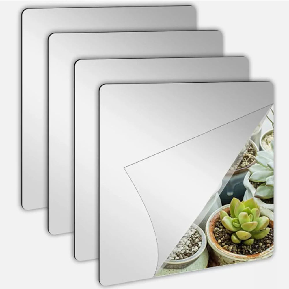 4PCS Acrylic Mirror Soft Plastic Mirror Sheets Wall Mirror Tile Decorative Mirrors Sticker Wall Tile Window Stickers For Home
