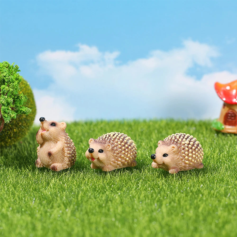3/6pcs Mini Resin Hedgehogs Figurines, Forest Animal Miniature Fairy Garden Micro Landscape Ornament, DIY Craft Decoration