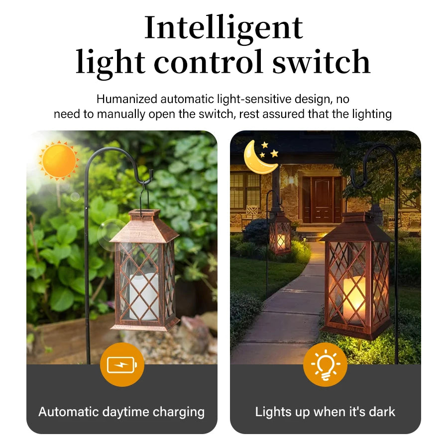 New Solar Palace Lantern Outdoor Solar Lights Lawn Landscape Hanging Atmosphere Candle Lamp Waterproof Floor Yard Garden Decor