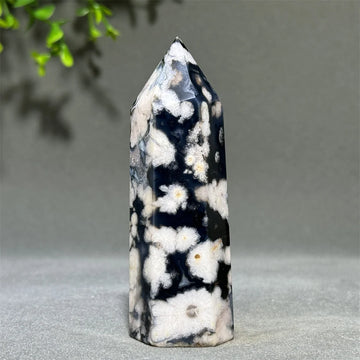 Natural Black Cherry Blossom Agate Tower Reiki Therapy Spiritual Meditation Energy Bar Home Room Decoration Gift