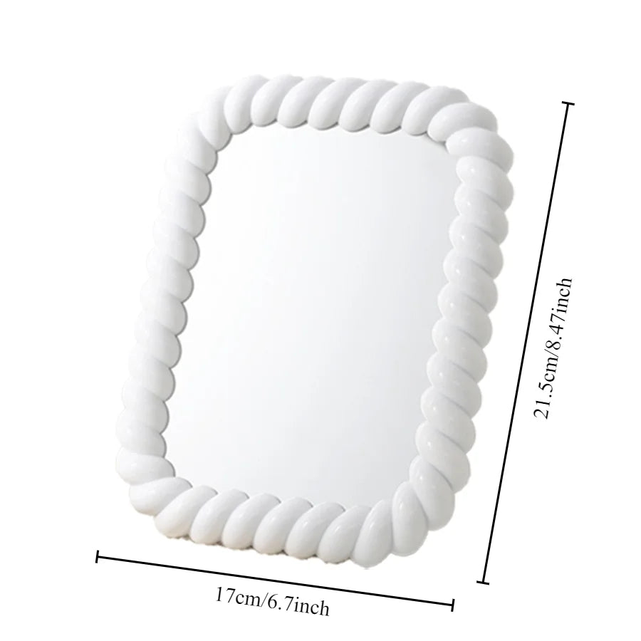 1Pc Desktop Makeup Mirror Rectangle Cute Cream Style Plastic Portable Vanity Mirror For Women Girls
