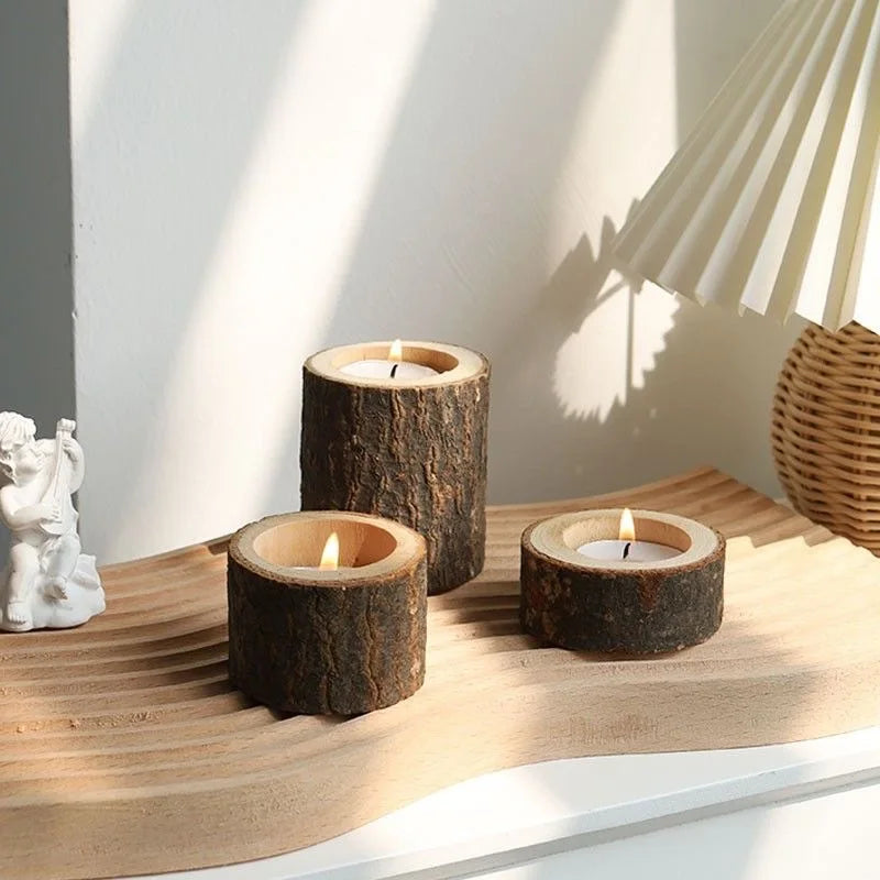 A Set of Wooden Candlesticks, Succulent Plant Pots, Trays, Candle Holders, Office Desk Decorations, Rustic Wedding Decorations