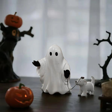 Ghosts And Puppy Candle Holder Halloween Statue Ghosts Walking Dog Statue For Shelf, Table Fun Home Decor