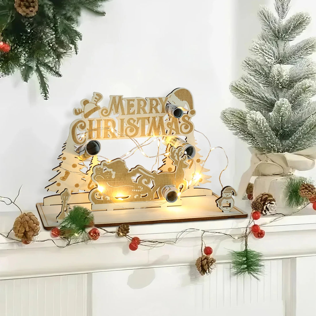 Christmas LED Wooden Wallet Ornament Merry Christmas Party Decoration 2025 Xmas Surprise Gift Navidad Natal New Year Gift 2026