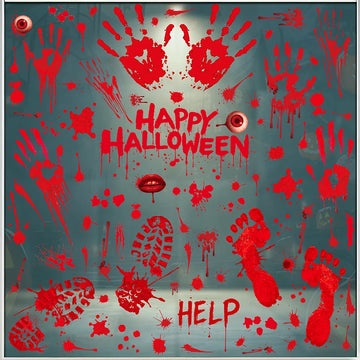 Halloween Bloody Footprints Window Sticker Horror Handprint Bloodstain Decals Decors Static Attraction Adhesive And Removable