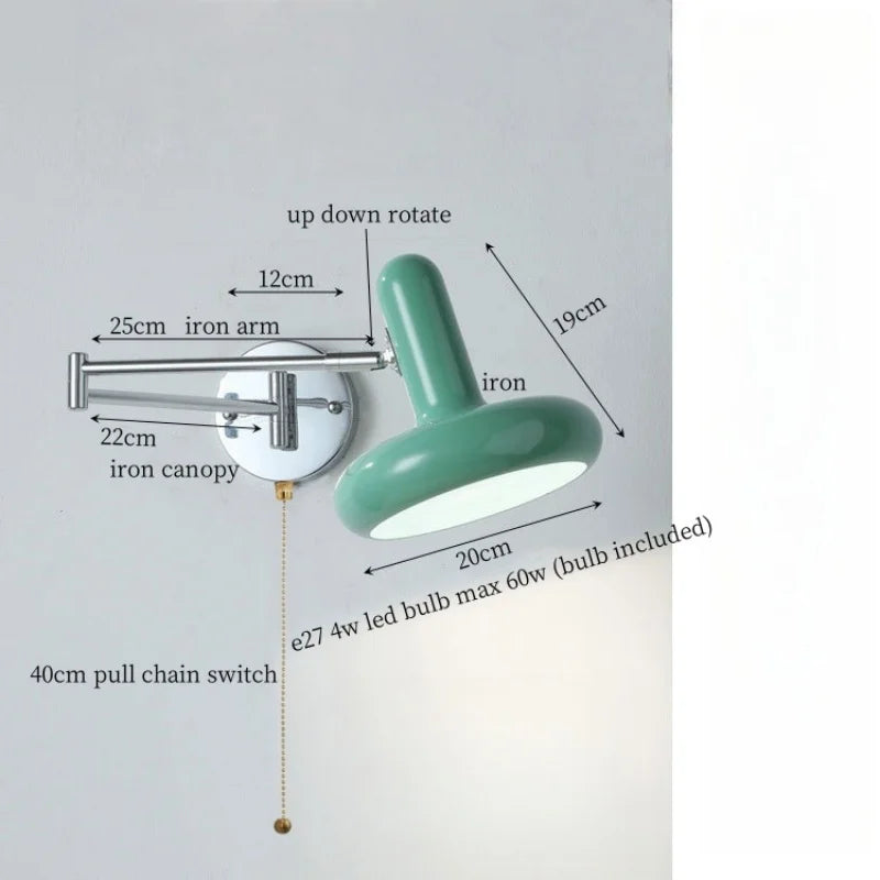 IWHD Milky Green LED Wall Sconce Lamp Bedroom Living Room Bathroom Mirror Stair Light Pull Chain Iron Art Nordic Modern Wandlamp