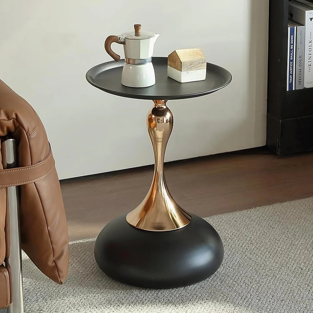 Metal Base Corner Table Large Capacity Movable Tea Table Wear Resist Black Modern Table for Living Room Decoration Furniture