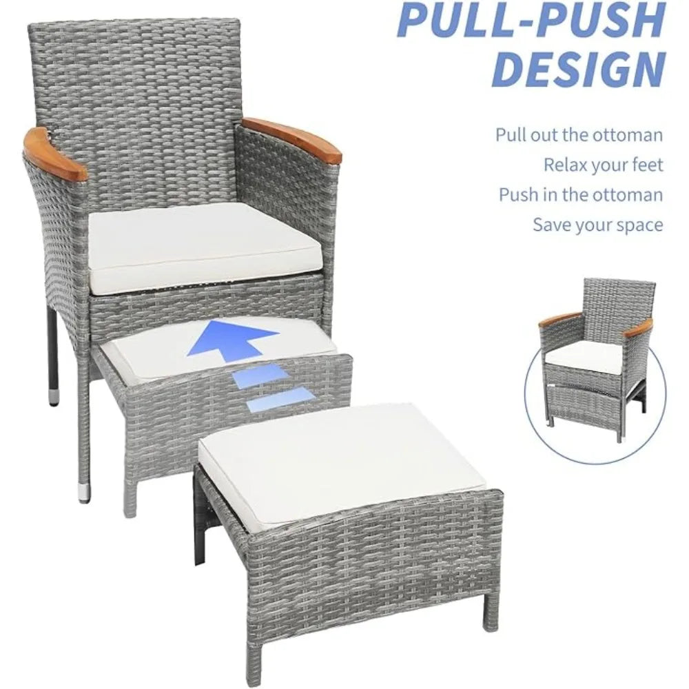 Outdoor Patio Furniture Set with Table & ottoman, 5 Piece Wicker Patio Sets with cushion, Outdoor Furniture Patio Set