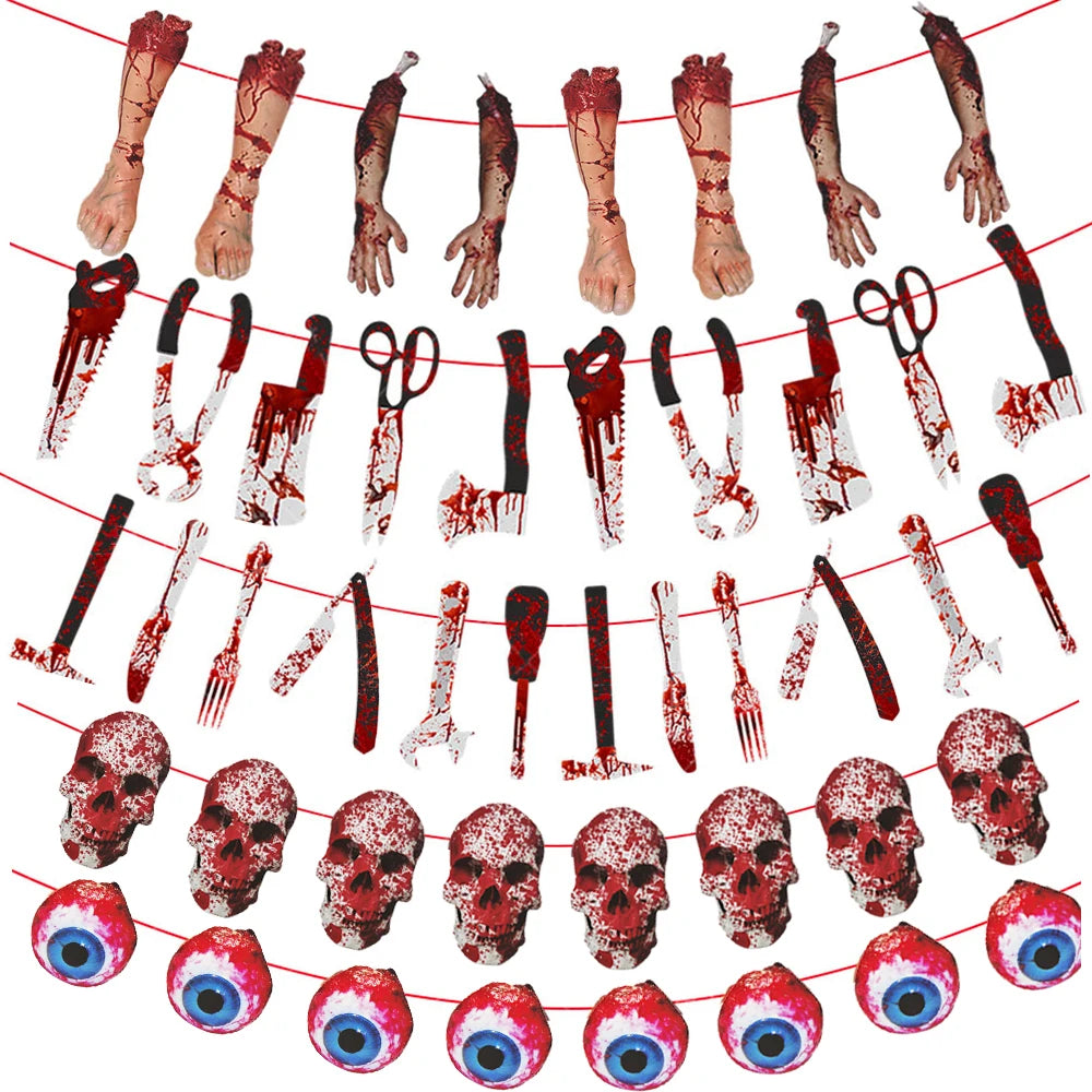 Halloween Horror Banner Blood Hand Foot Skull Skeleton Terror Bloody Hanging Ornament Scary Happy Halloween Decoration 2025
