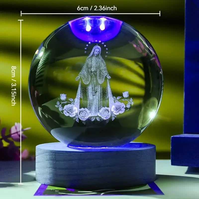 1 pc Virgin Mary 3D laser carved crystal ball lamp, home decoration ornaments, gifts for mom's wife, for devout believers