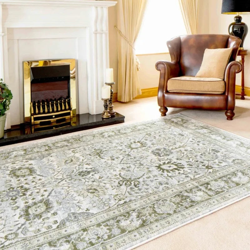 Green Traditional Oriental Large Area Rugs Living Room Carpet Sage Grey Bordered Floral Mat Bedroom Hallway Runner Non-Slip Rug