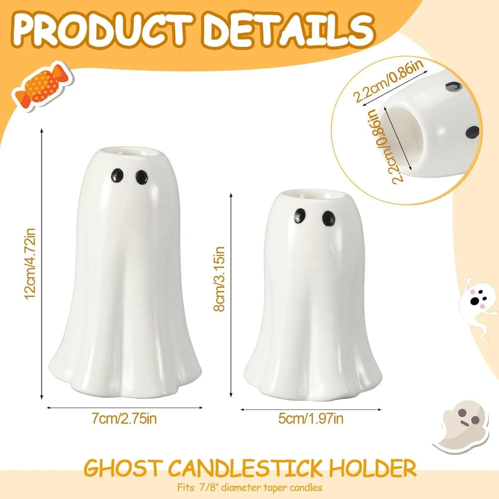 2 pcs halloween ghost candlestick holders cute ghost shape candle stick holders halloween ceramic taper candleholder for wedding