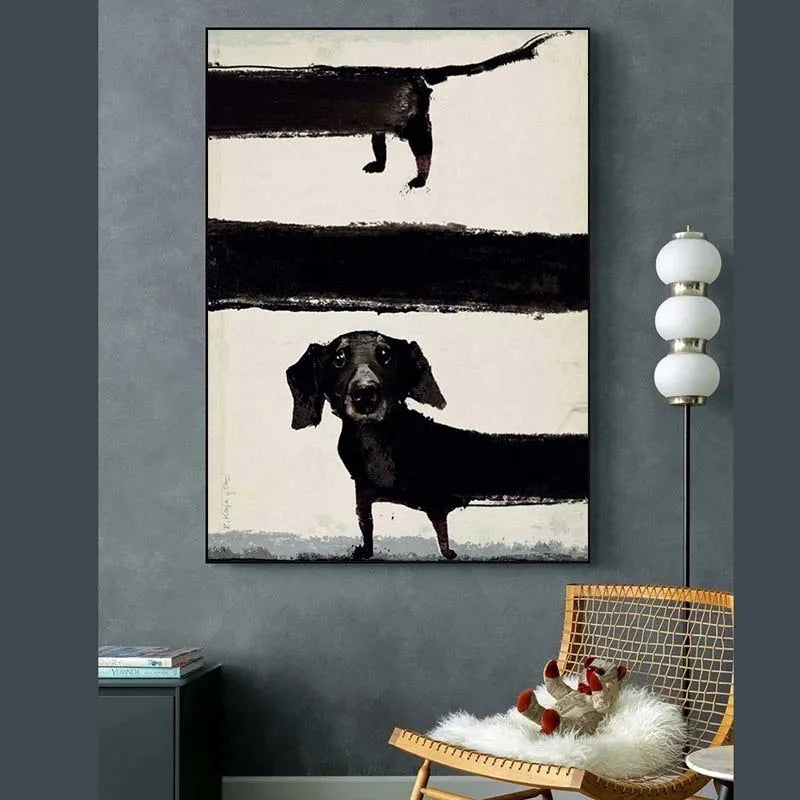 Modern Funny Animals Wall Art Poster Prints Abstract Black Dog Aesthetics Canvas Painting Picture for Living Room Home Decor