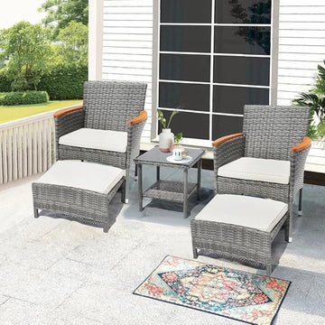 Outdoor Patio Furniture Set with Table & ottoman, 5 Piece Wicker Patio Sets with cushion, Outdoor Furniture Patio Set