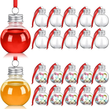 10Pcs Christmas Tree Ornament Fillable Booze Water Bottle Bulbs Shape Plastic Clear Christmas Ball Pendant Home Party Decor