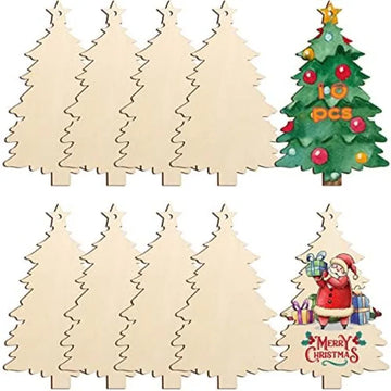 10pcs Wooden Christmas Ornaments DIY Blank Unfinished Wood Ornament for Crafts Hanging Decorations (Beige Christmas Tree)