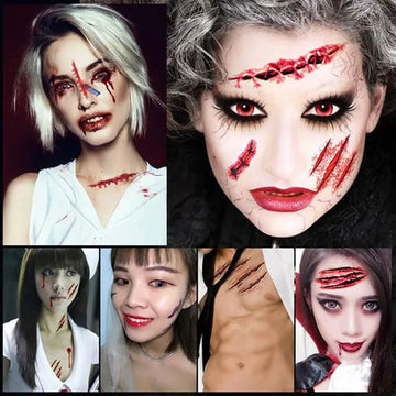 Halloween Scary Tattoo Sticker Makeup Decor Temporary Waterproof Stitched Bloody Wound Horror 3D Stickers Party DIY Decoration
