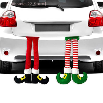 【MAX-22】1Pcs Christmas Striped Red Elf Leg Hanging Tree Ornament Christmas Elf Foot Clip Leg Decor Car Door Hanging Decoration