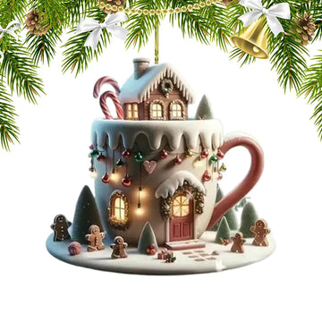 Coffee Cup Christmas Ornament Acrylic Hot Cocoa Tree Pendant Ornaments 2025 Christmas Decorations Xmas Navidad Party Supplies