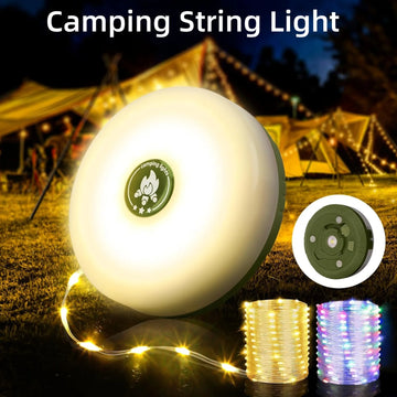 2 in 1 Rechargeable Camping String Light Outdoor String Light with 8 Lighting Modes Portable Outdoor String Lights for Camping