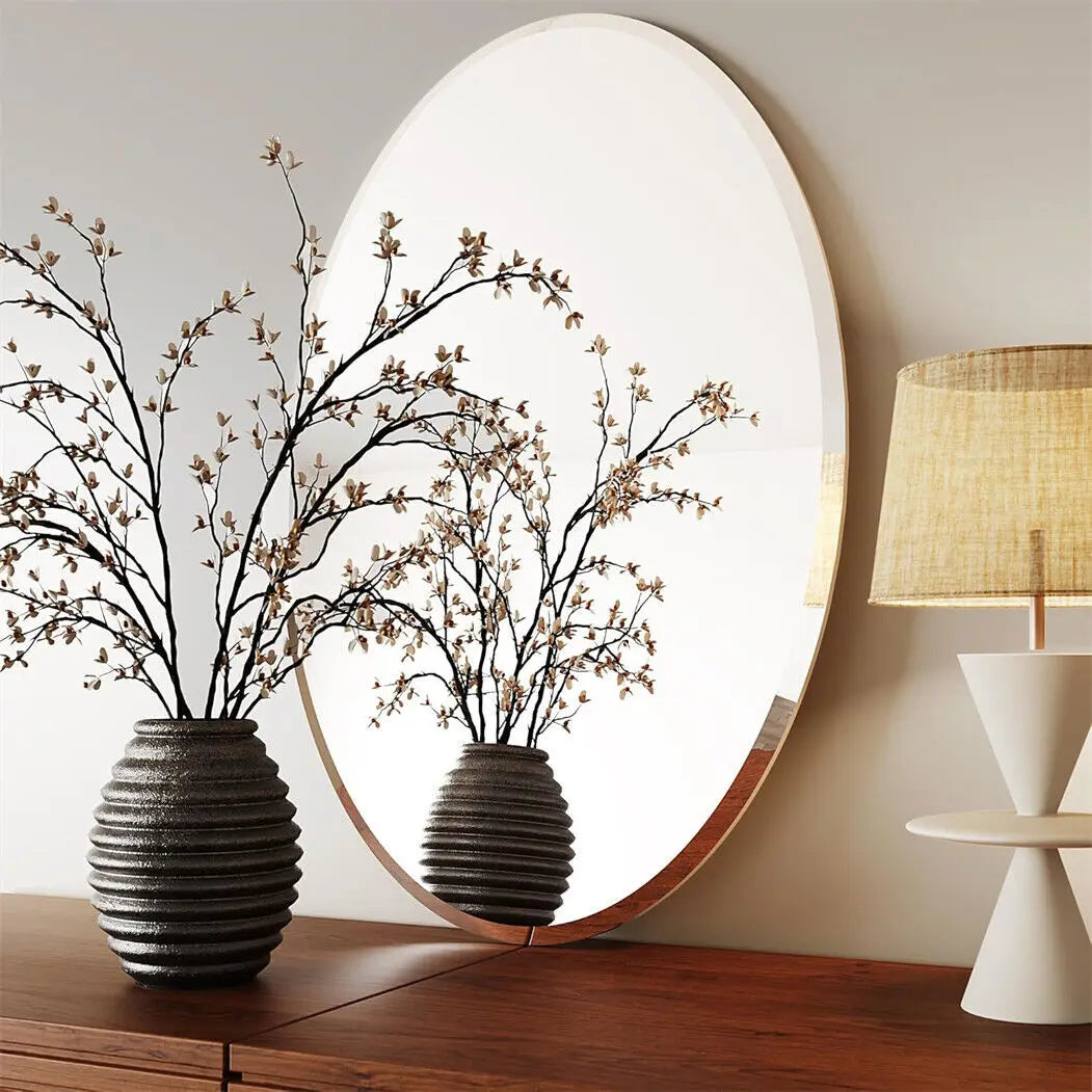 Round Wall Mirror Decor Mirror Frameless Vanity Mirror with Beveled Silver Edge for Bathroom Bedroom Livingroom Entry