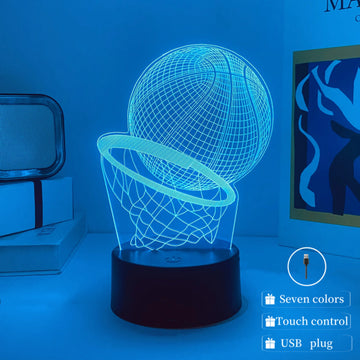 1pcs basketball pattern 3D nightlight, USB atmosphere decorative light, holiday gift table light for family and friends.