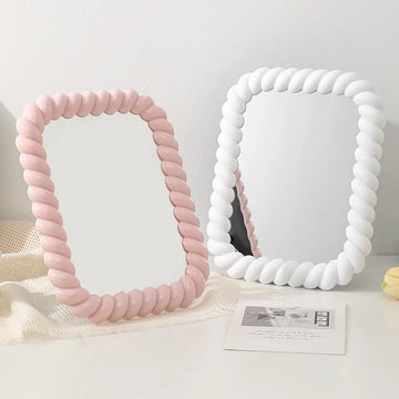 1Pc Desktop Makeup Mirror Rectangle Cute Cream Style Plastic Portable Vanity Mirror For Women Girls