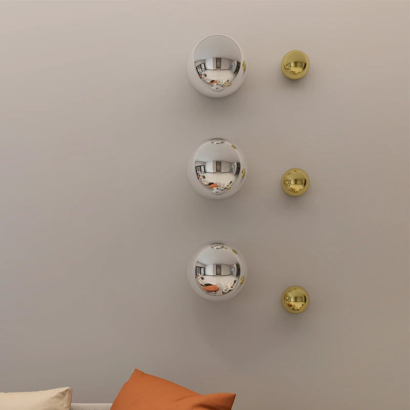 Creative Electroplating Imitation Metal Mirror Nail Free Wall Decoration Ball Living Room Dining Room Bedroom Hanging Decoration
