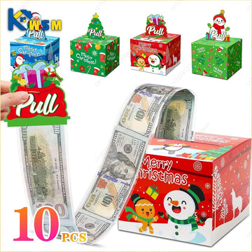 10PCS New Christmas Gift Father Christmas Elk Christmas Tree Pattern Money Draw Surprise Box Festive Small Gifts Party Supplies
