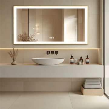 LUVODI Large Gold Framed Bathroom Mirror Fogless Smart Touch Illuminate Full Body Dressing Mirror