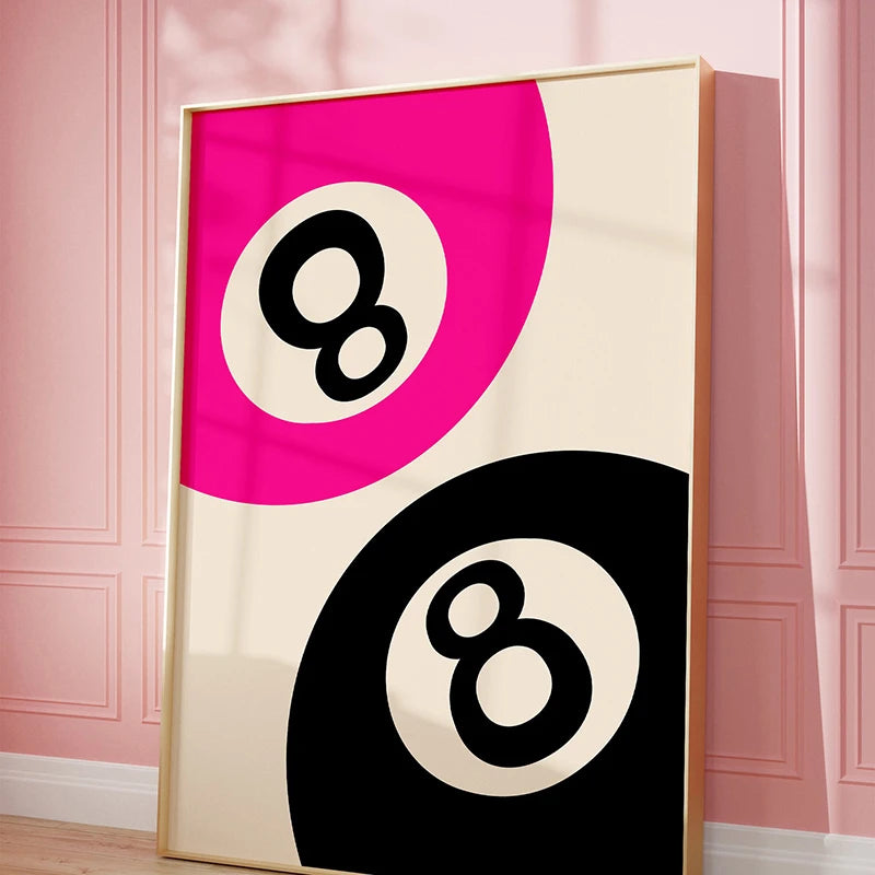 No.8 Ball Poster Retro Colorful Trendy Lucky You Cherry Canvas Poster Queen of Hearts Wall Art Picture Home Room Decor