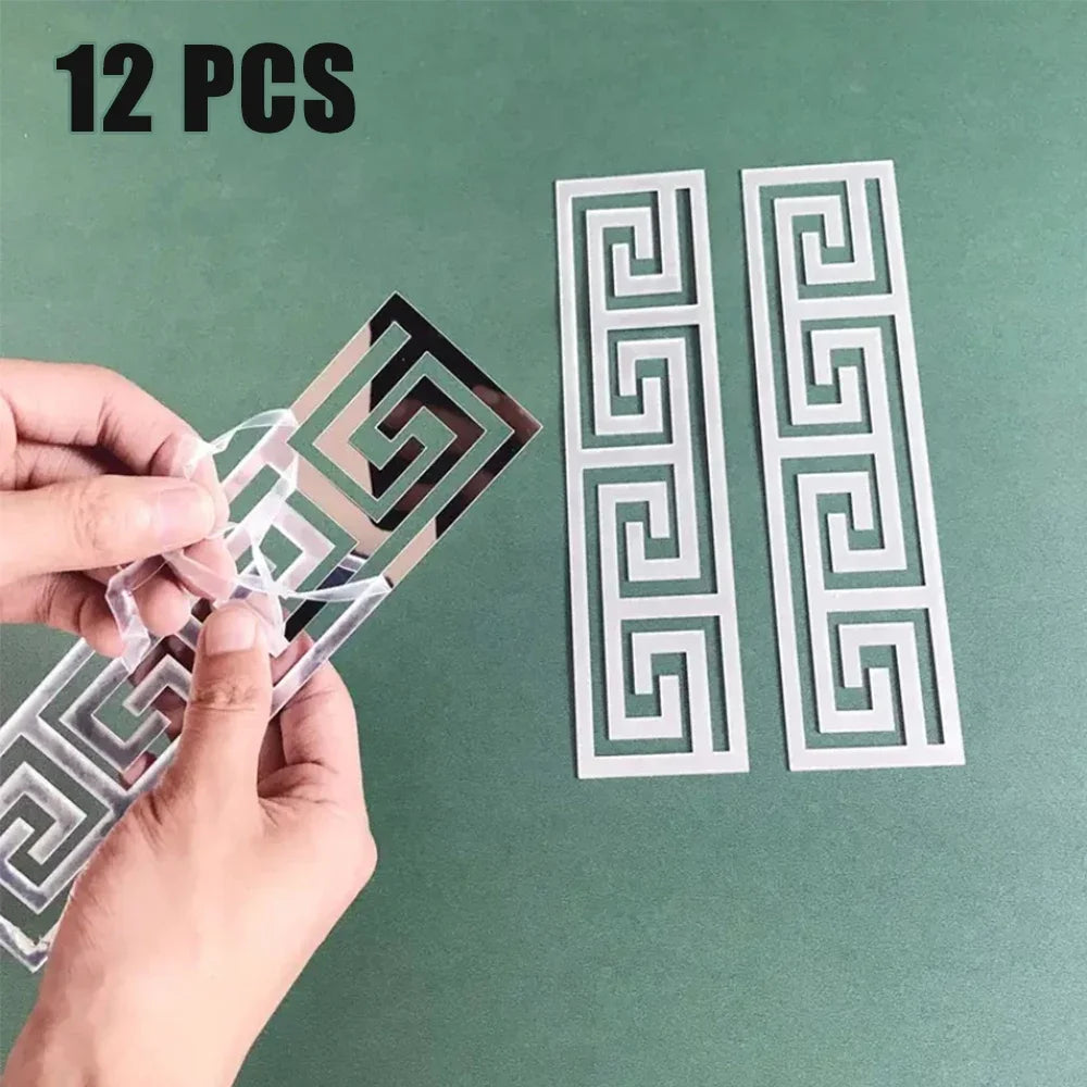 12pcs 20x5cm 3D Mirror Sticker Self Adhesive Waist Line DIY Wall Stickers for Living Room Ceiling Edge Strip Corner Wall Decor