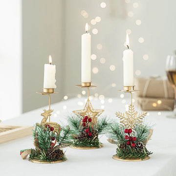 Christmas Candle Holder Golden Iron Snowflake Star Tree Reindeer Candlestick Table Ornaments For Navidad New Year home decor