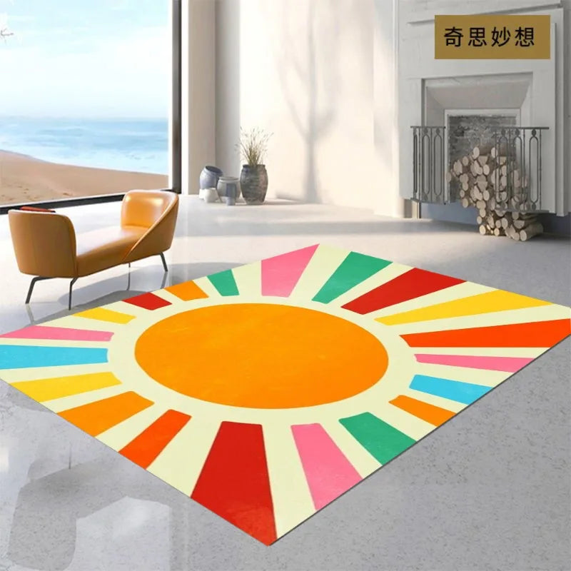 Boho Rugs Area Rug for Living Room Rainbow Kids Rug Non-Slip Sunshine Carpet Ultra Soft Rug Dining Room Christmas Gift for Kids