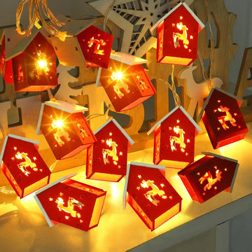 1-10PCS 1.5M Christmas Wooden House LED String Lights Elk Heart Star Shaped Decorative Lights for Christmas Tree Holiday Party