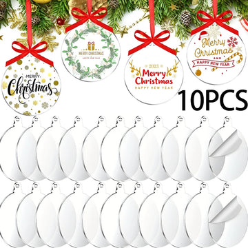 10pcs Acrylic Discs Christmas Tree Hanging Ornament DIY Blank Circle Xmas New Year Decor for Home Clear Bauble Ball Crafts
