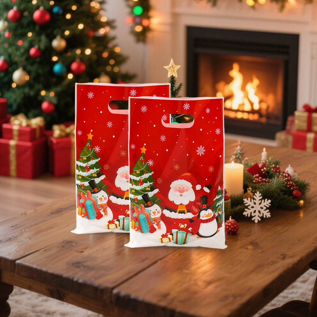 10/25/50pcs Christmas Candy Bag Merry Christmas Decorations Santa Favor Bag Navidad Xmas Gift Bags Cristmas Cookies Packing Bags