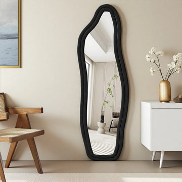 Comanlai Wave Full-length mirror,160x50cm curved standing mirror, Dressing mirror, floor Dolphin mirror for bedroom,Velvet frame