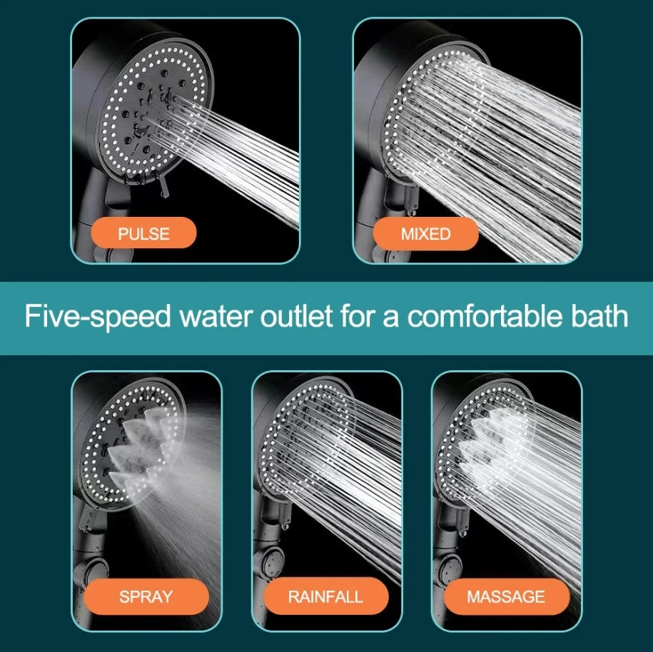 High Pressure Shower Head 5 Modes Adjustable Showerheads with Hose Water Saving One-Key Stop Spray Nozzle Bathroom Accessories