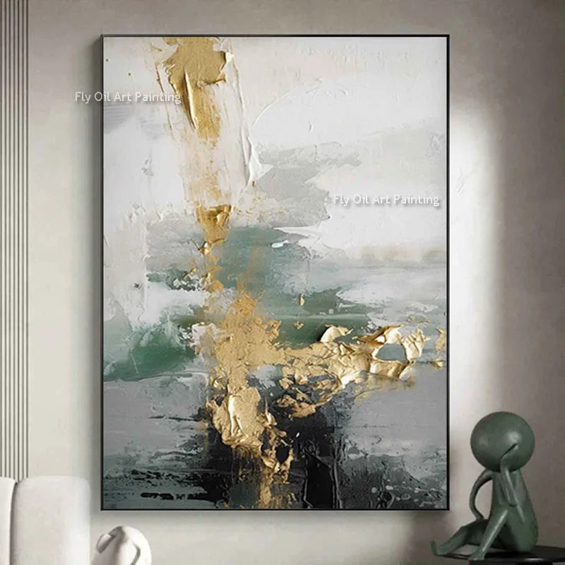 Mintura Hand-painted Abstract Thick Gold Foil Oil Paintings on Canvas Modern Home Decor Large Wall Art For Living Room Decor
